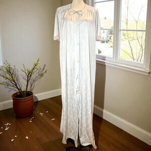 VTG 60s 70s Vanity Fair Dupont Nylon Button Down Nightgown USA Lace Floral Large
